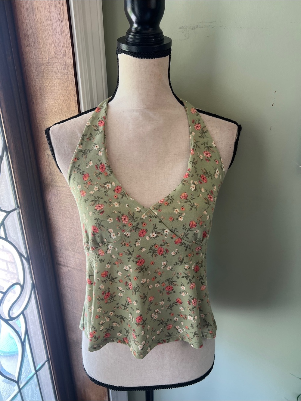 Ambiance Olive Green Floral Halter Camisole